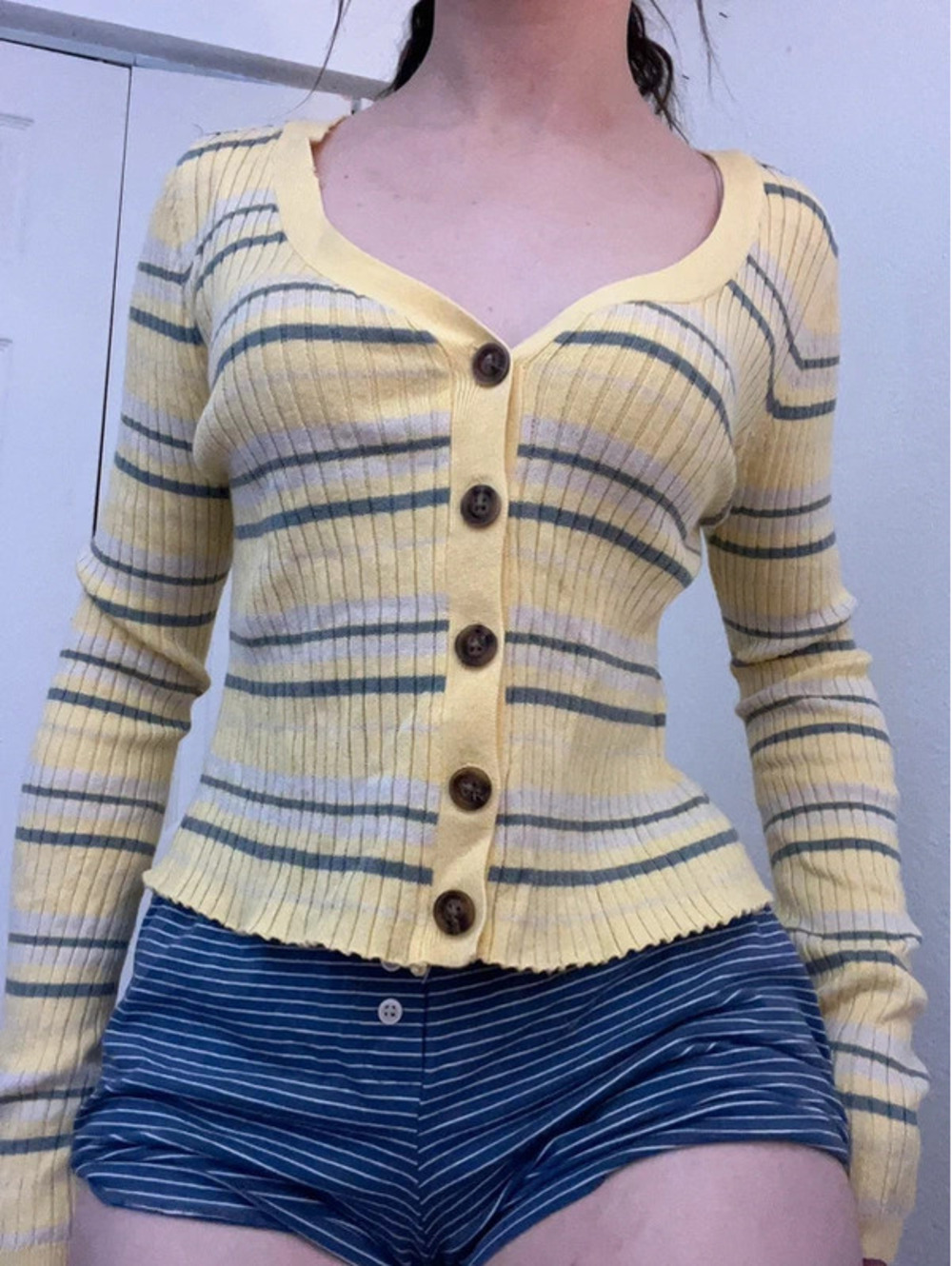 light yellow striped sweater Y2K coquette grunge